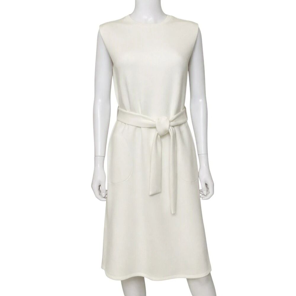 Spanx AirEssentials Sleeveless Tie Waist Tank Dress Womens S Cream White Midi